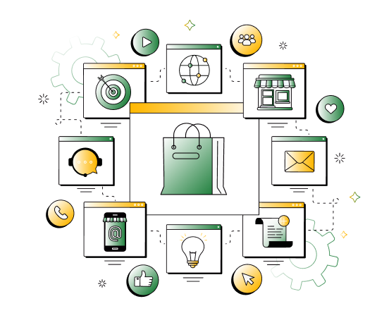 collection of icons representing consumer industry databases